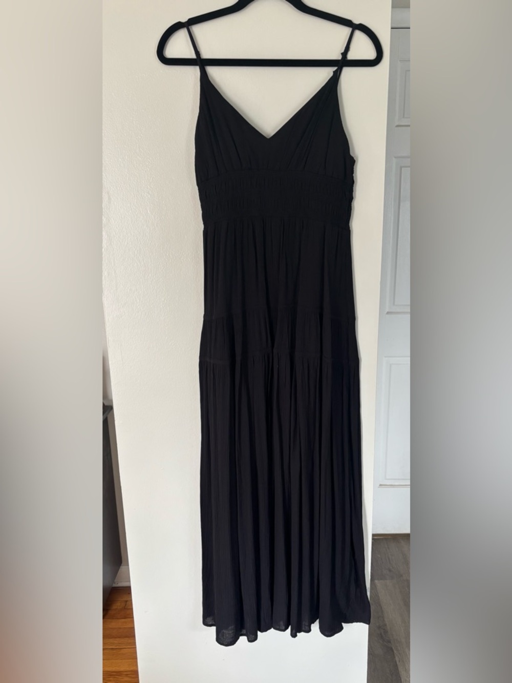 Altar'd State Black Smocked V-Neck Maxi Dress
